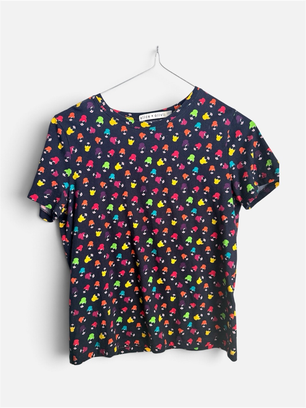 Alice + Olivia StaceFace Print Cotton T-Shirt Small Multicolor